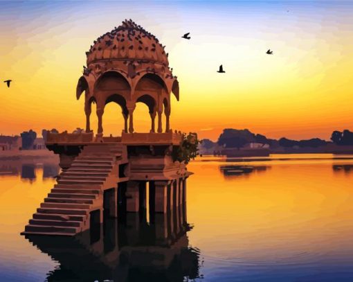 Gadisar Lake India at Sunset paint by numbers