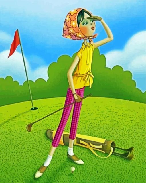 Girl Playing Golf paint by numbers
