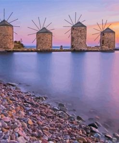 Greece Chios Windmills at Sunset paint by numbers