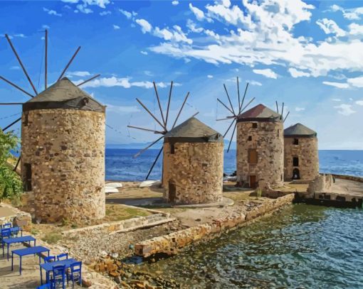 Greece Chios Windmills paint by numbers