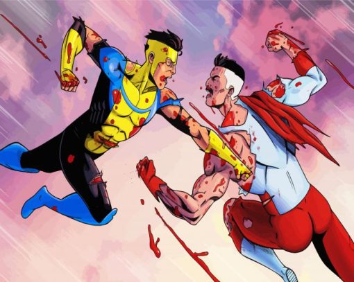 Invincible and Omni Man Fight paint by numbers