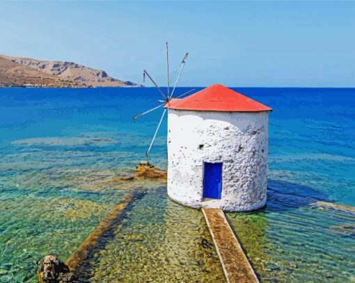 Leros Windmill Greece paint by numbers