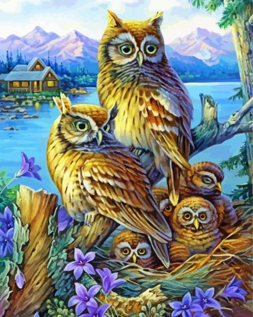 Owl Family paint by numbers