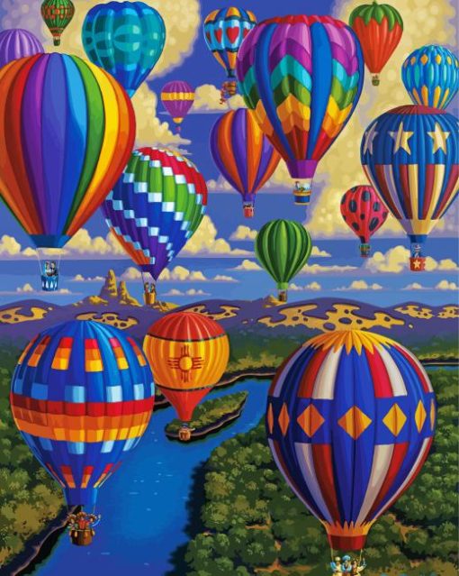 Rainbow Hot Air Balloons paint by numbers