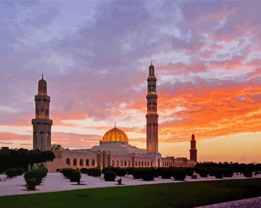 Sultan Qaboos Grand Mosque Muscat Sunset paint by numbers