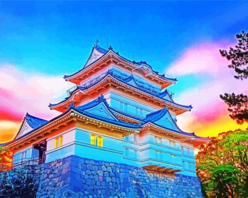 Sunset At Odawara Castle paint by numbers