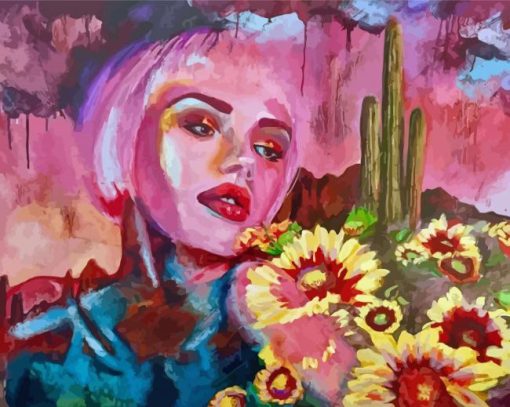 Abstract Lady and Flowers paint by numbers
