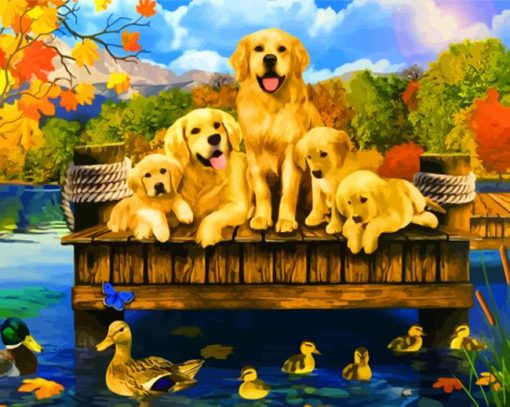 Adorable Dogs and Ducks paint by numbers