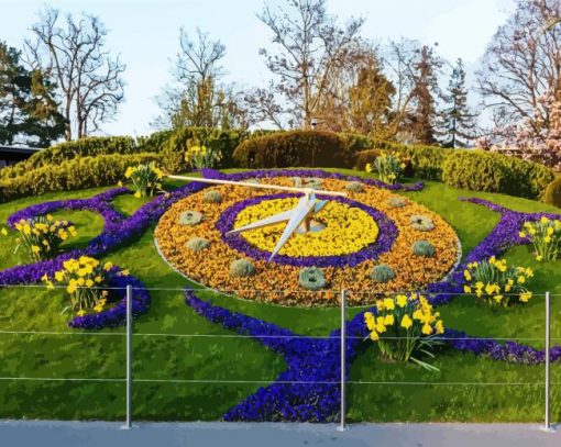 Aesthetic The Flower Clock Geneva paint by numbers