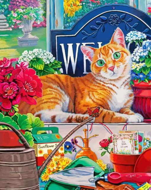 Cute kitty and Flowers paint by numbers