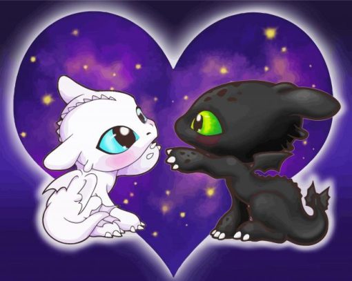 Cute Toothless and Light fury paint by numbers
