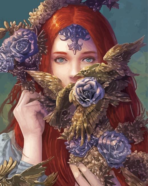 Floral Redhead Lady paint by numbers