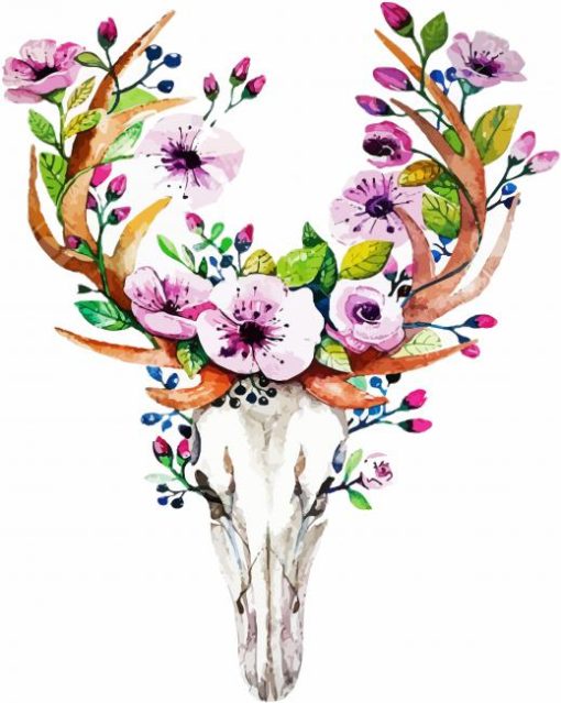 Flower Deer Skull paint by numbers