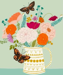 Flowers and Butterfly Illustration paint by numbers