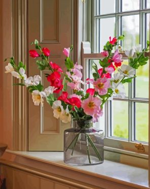 Hollyhocks Glass Vase paint by numbers
