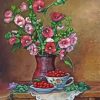 Hollyhocks Vase Still Life paint by numbers