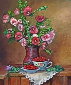 Hollyhocks Vase Still Life paint by numbers