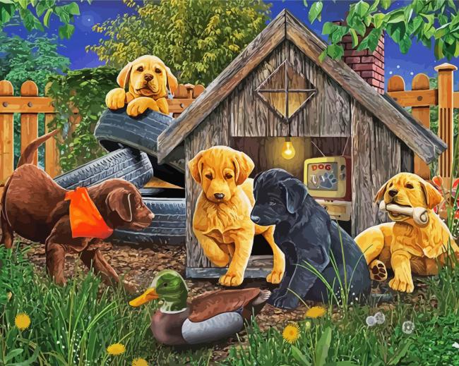 Puppies and Duck paint by numbers
