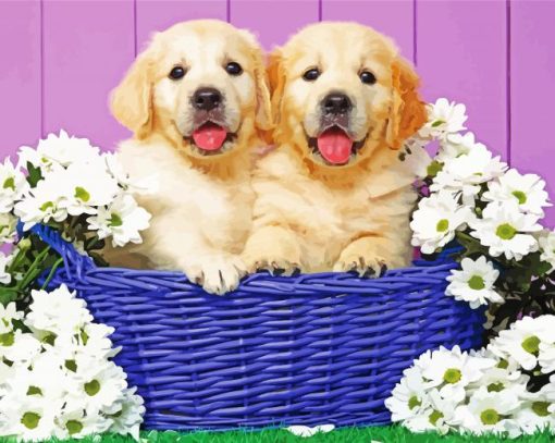 Puppies in Basket paint by numbers