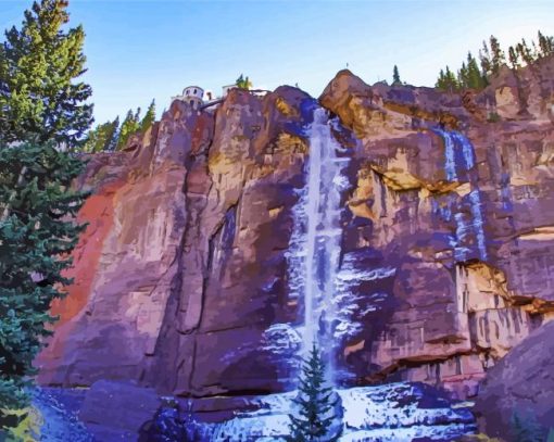 Telluride Waterfall Landscape paint by numbers