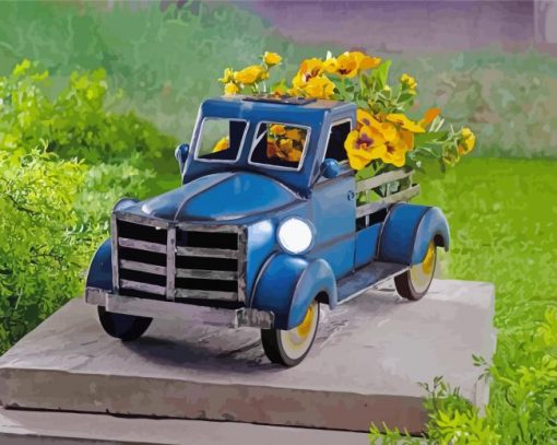 Truck and Flowers paint by numbers