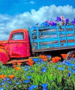 Vintage Old Truck and Flowers paint by numbers