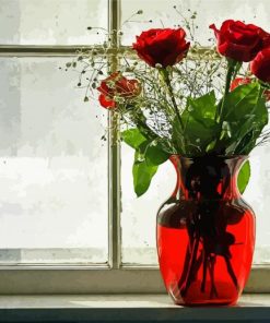 Roses Vase Window Flowers paint by numbers