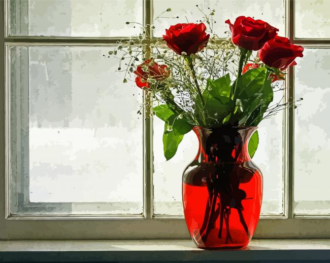 Roses Vase Window Flowers paint by numbers