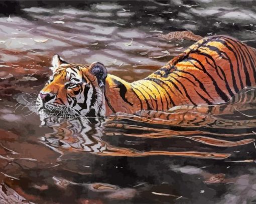 Aesthetic Realistic Tiger Animal in Water paint by numbers