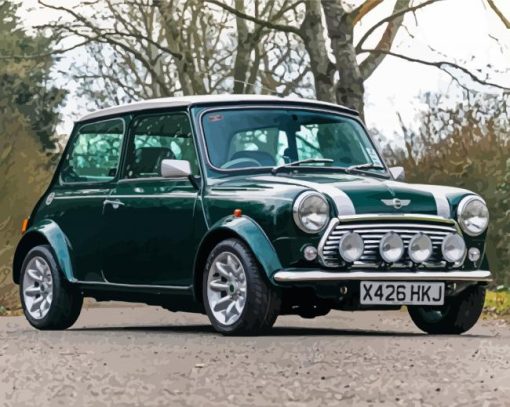 Green Classic Mini Cooper paint by numbers