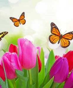 Butterflies with Tulips paint by numbers