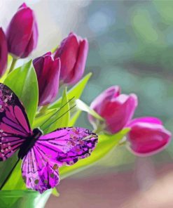 Purple Butterfly with Tulips paint by numbers