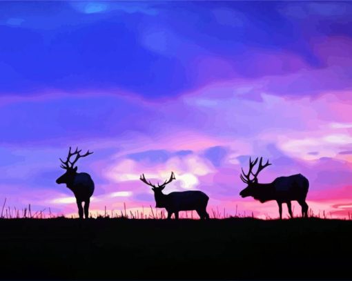 Deers Animals At Sunset paint by numbers