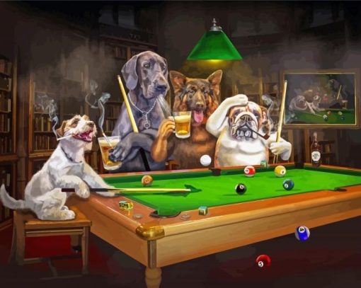 Dogs Playing Billiards paint by numbers
