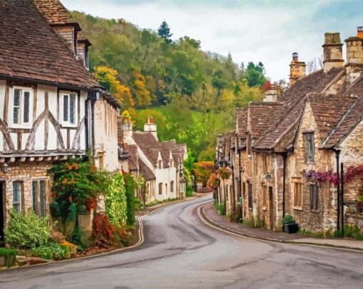 English Village Houses paint by numbers