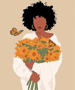 Floral Black Woman and Butterflies paint by numbers