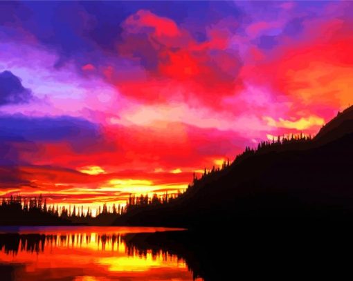 Forest Mountain Sunset paint by numbers