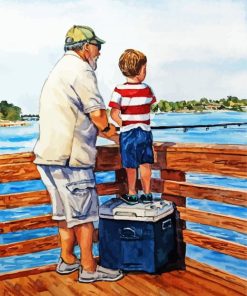 Grandpa And Grandson Fishing paint by numbers