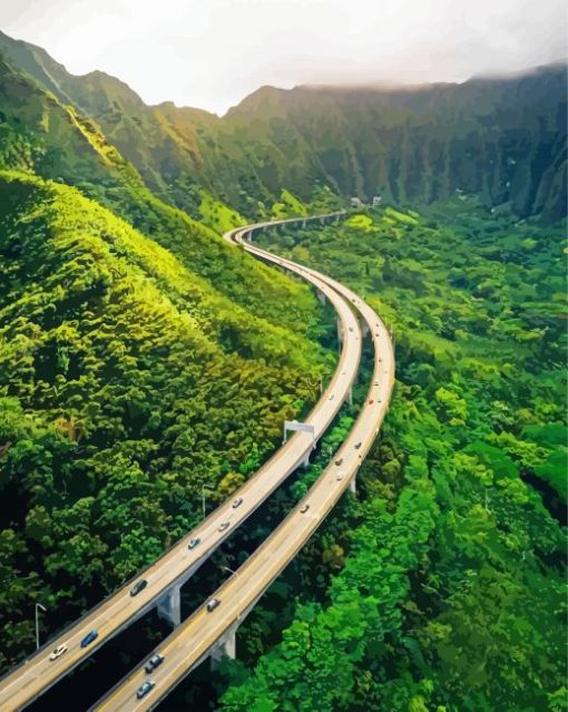 Hawaii Road Landscape paint by numbers