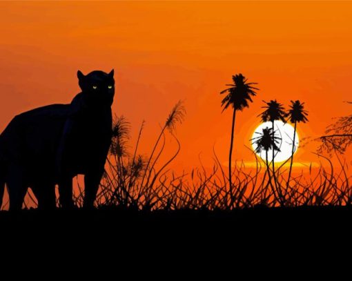 Jaguar Silhouette Animal At Sunset paint by numbers