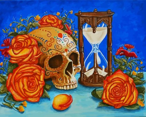 Sand Clock With Skulls and Roses paint by numbers