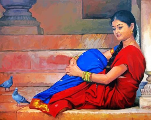 South Indian Lady and Birds paint by numbers