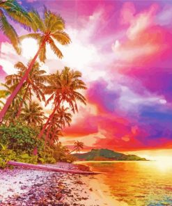 Sunset Palm Trees Beach paint by numbers