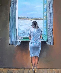 Woman in Window Seascape paint by numbers