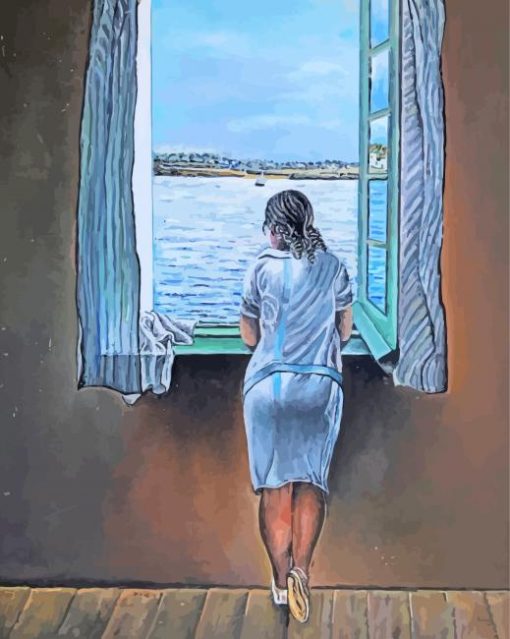 Woman in Window Seascape paint by numbers