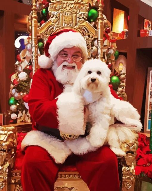 Adorable White Puppy with Santa paint by numbers