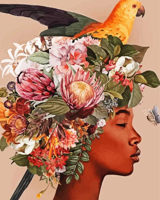 Aesthetic Floral Black Woman paint by numbers