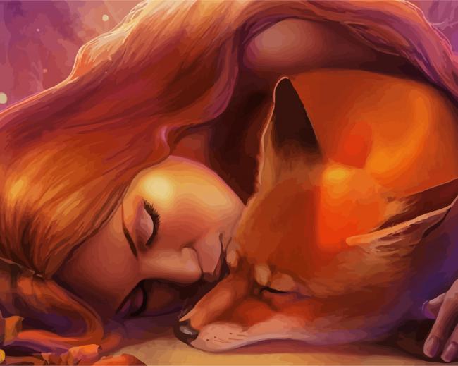 Aesthetic Woman and Fox paint by numbers