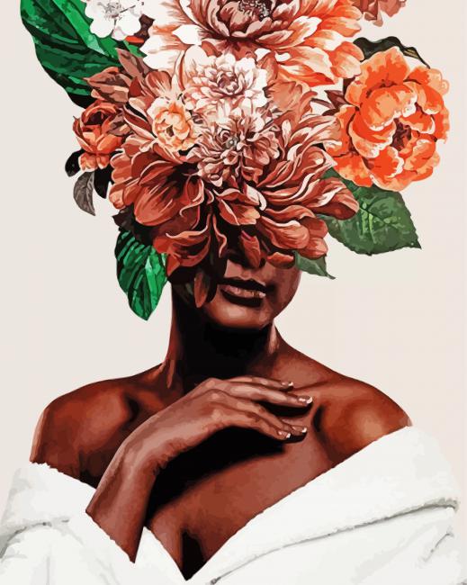 Beautiful Floral Black Woman paint by numbers