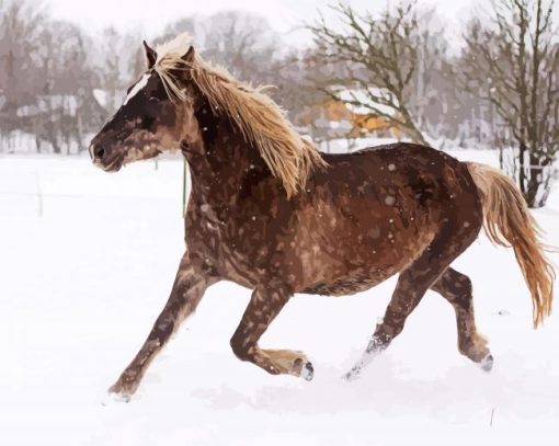 Beige Native Horse in Snow paint by numbers